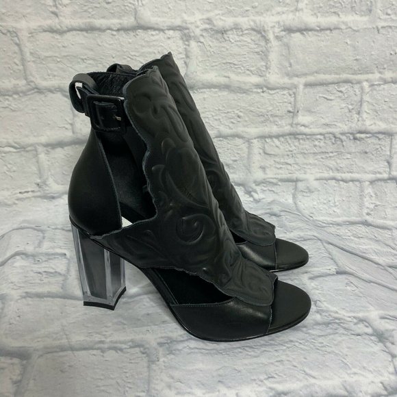 Miista Black Leather Rose Clear Black Block Heel - Picture 3 of 10